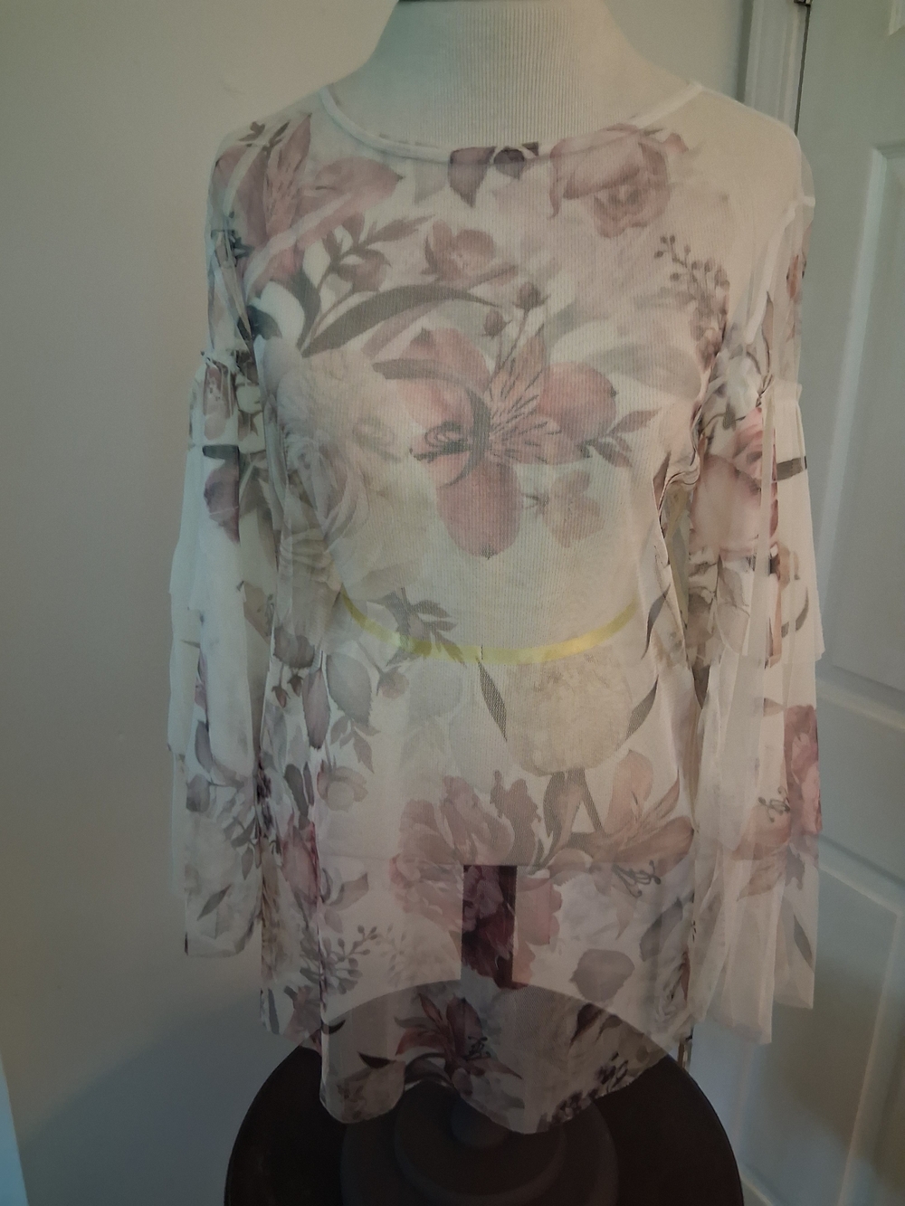 cleo Sheer Floral Blouse - Soft Pink and Cream